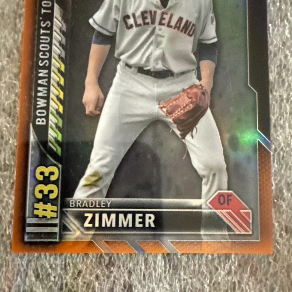 Bowman Chrome Scouts Top 100 Orange Refractor #33 2016 Bradley Zimmer/25 Foto 2 de 4