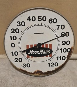 Vintage MOORMAN's FEEDS FARM store  Advertising Thermometer Sign Gas Station 