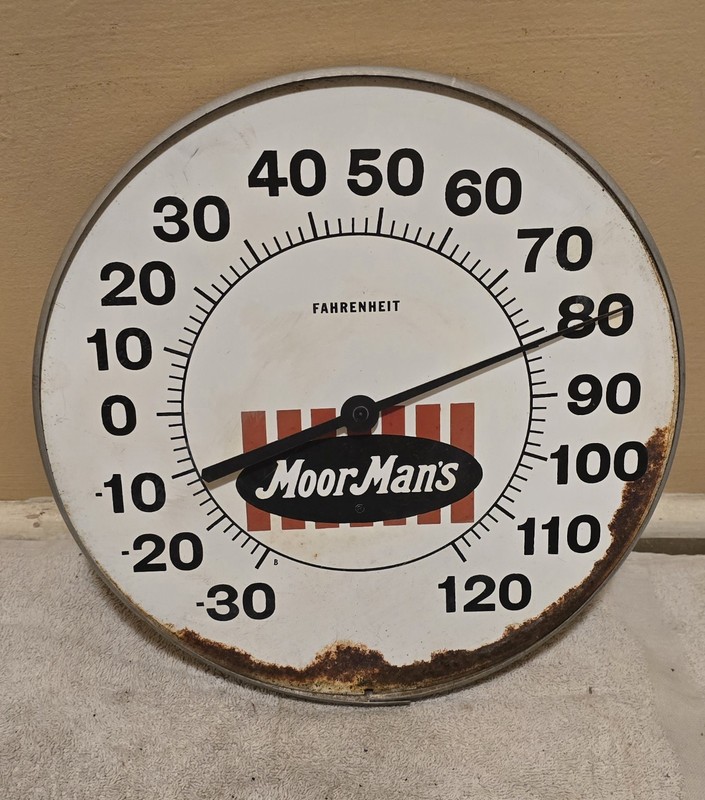 Vintage MOORMAN's FEEDS FARM store  Advertising Thermometer Sign Gas Station 