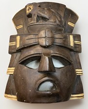 Collectible Vintage Tiki Hand Carved Wooden Traditional Mayan Ritual Mask
