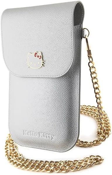 Hello Kitty Leather Metal Logo Chain Universal Phone Bag Pouch Silver - Image 4 of 4