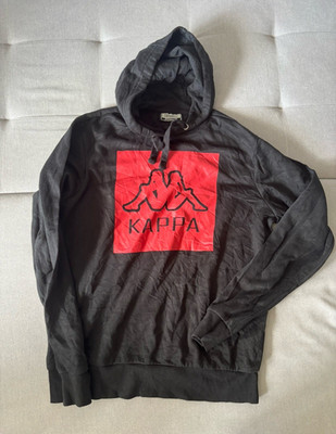 Kappa Herren Hoodie Kapuzenpullover M schwarz rot Logo Druck Kapuze Binde
