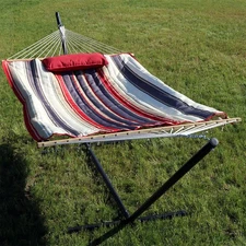 Large Rope Hammock with Steel Stand and Pad/Pillow - Modern Lines by Sunnydaze