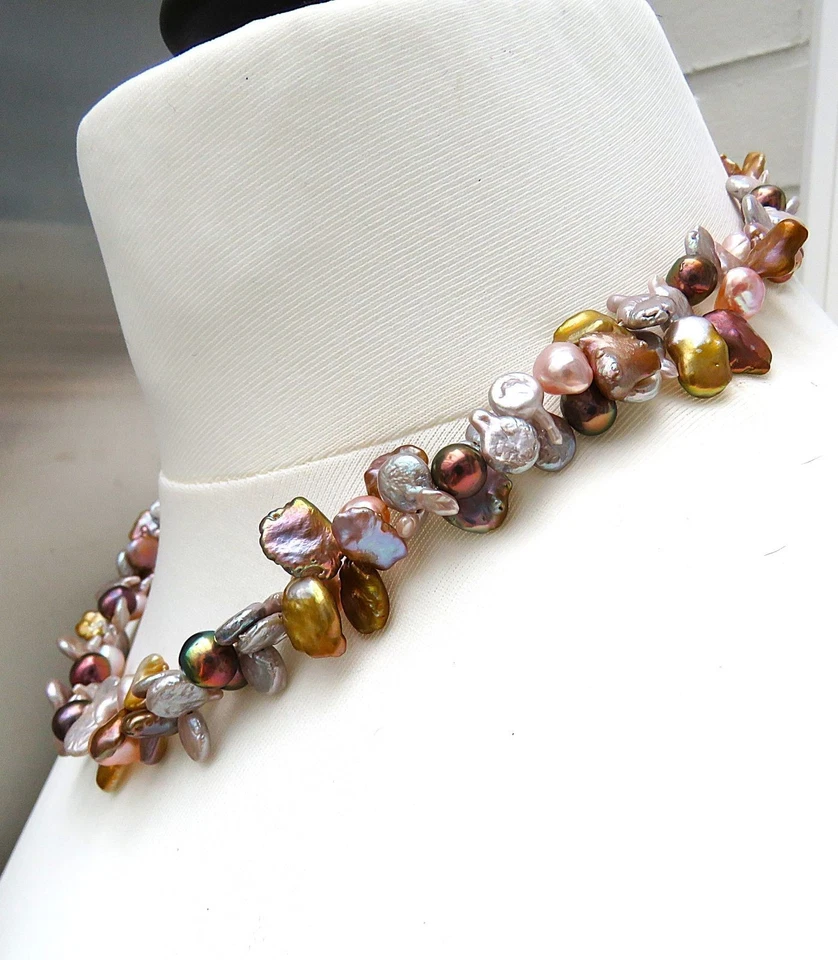 Perlen Kette Keshi Perlenkette Süßwasser Coinperlen Unikat Collier handmade 5661 - Bild 4 von 4