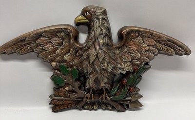 Vintage Bald Eagle  Americana 15  Ceramic Hanging Wall Decor Plaque Hand painted
