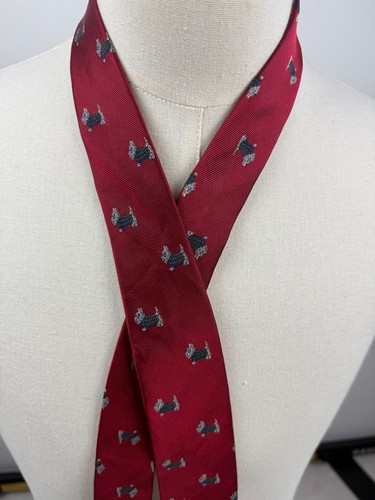 Lauren Ralph Lauren Red Silk Scottie Dog All Over Print VINTAGE Neck Tie 3" - Picture 4 of 7