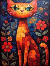 Tile Mural Colorful Artistic Cat Modern Kitchen Bathroom Shower Wall Backsplash