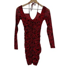I Am Gia Colette Mini Dress Size XXS Red Snake Print Ruched Long Sleeve Party