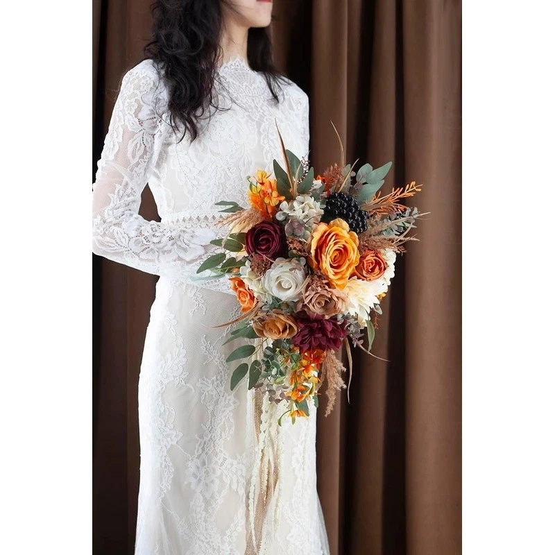 Elegant Silk Rose Bridal Bouquet Cascading Flowers Wedding Decor Keepsake New - Image 3 of 4