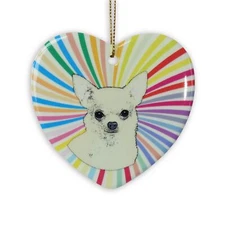Chihuahua Heart Ornament - Ceramic Tan Fluff