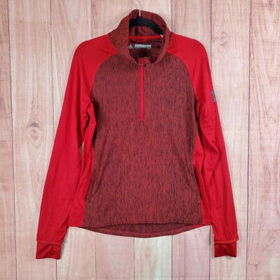 Adidas Climalite Womens Half Zip Pullover Sz Medium Red Logo Long Sleeve Jacket