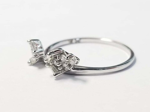 14K White Gold Round Baguette Diamond Solitaire Wrap Ring Guard Enhancer Flower - Picture 9 of 9