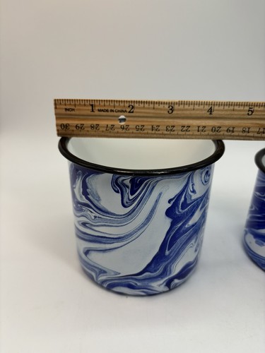 Enamelware Blue & White Splatter Swirl Set Of 2 Nesting Canisters 5.25” & 4.5” - Picture 18 of 19