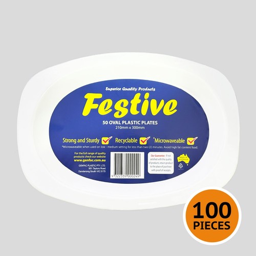 100/500 300mm x 210mm White Plastic Oval Plate Catering Microwaveable Recyclable - Picture 4 of 5