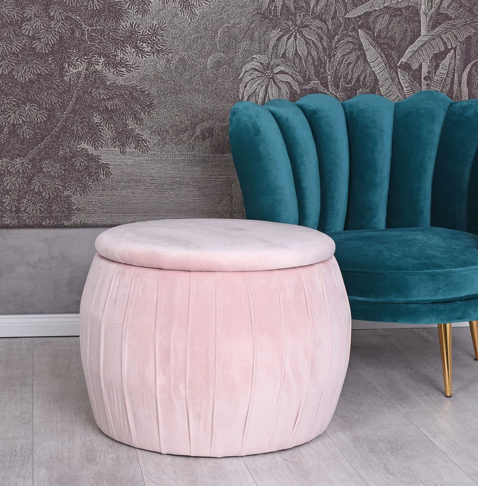 Sitzhocker mit Stauraum Hocker Deckel Aufbewahrungsbox Samthocker Sitztruhe Rosa - Bild 2 von 4