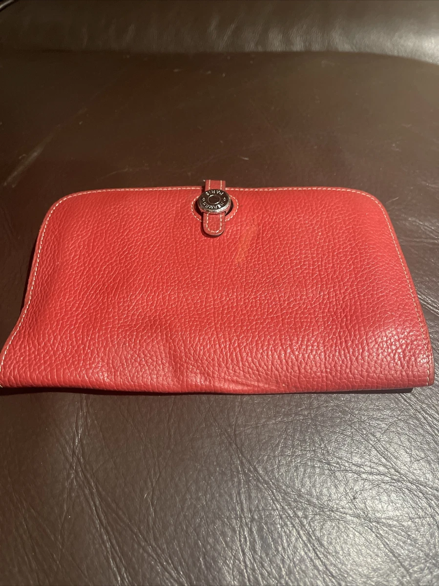 Hermes Paris Red Leather Womens Clutch Wallet W/ Coin Purse 8 x 4.75 (1H)