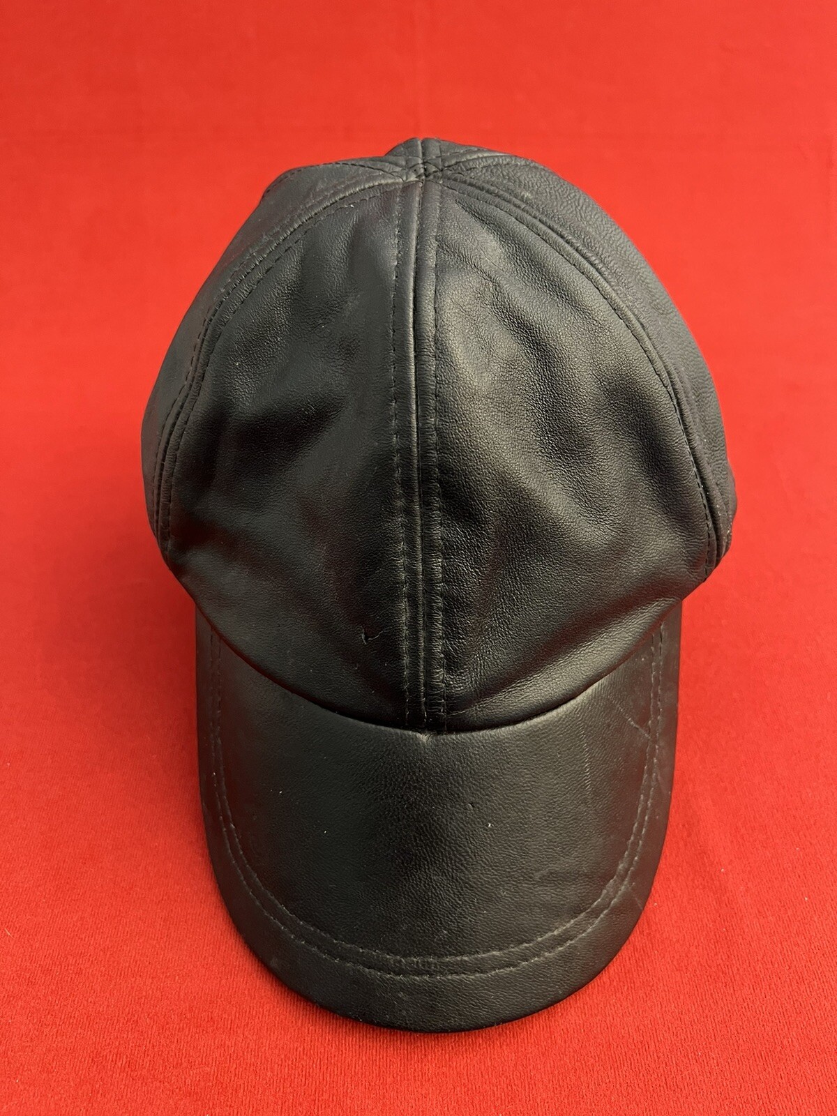GENUINE LEATHER CAP Solid Black Adjustable Motorc… - image 4