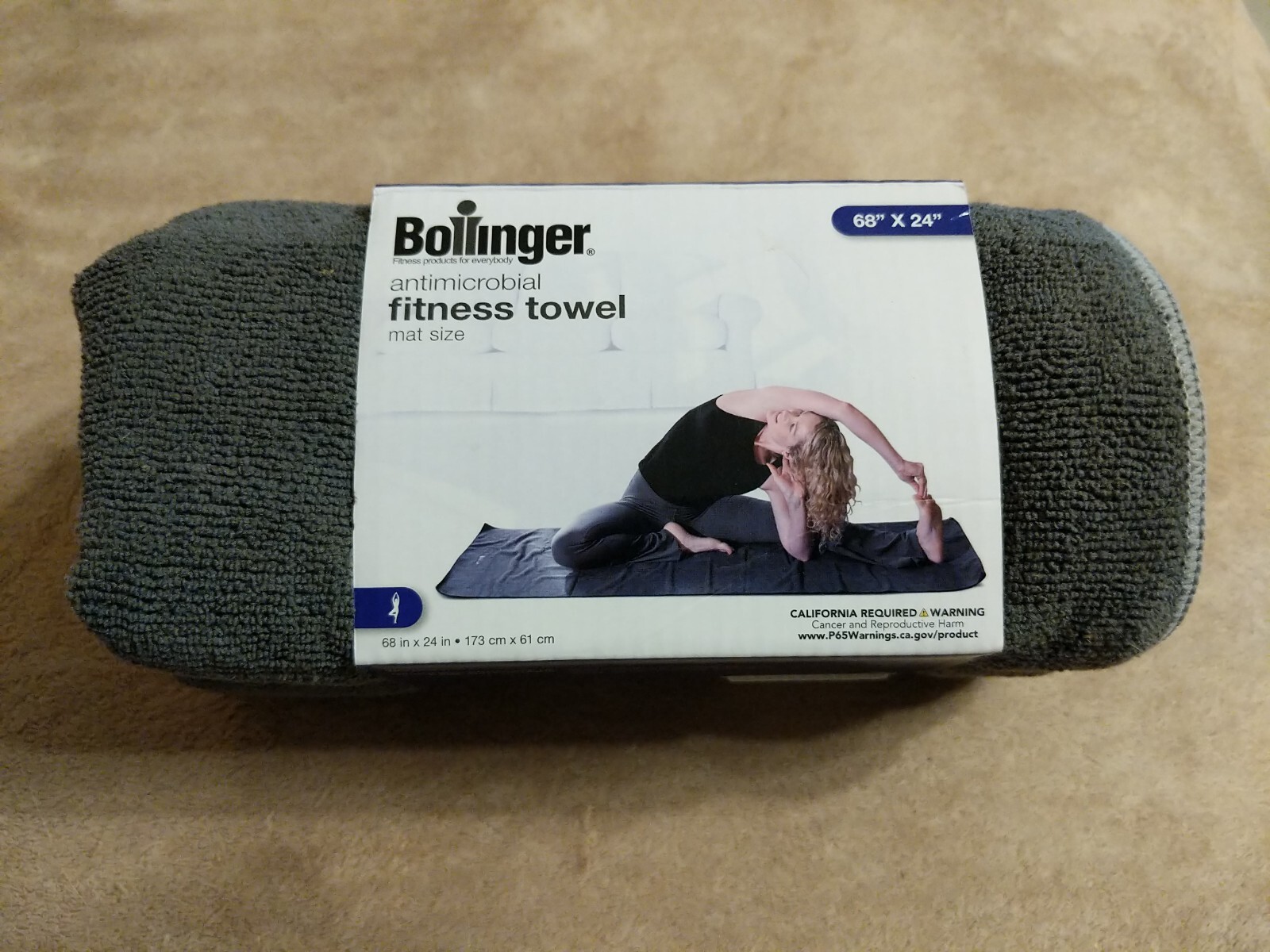 Bollinger Antimicrobial Microfiber Fitness Towel Mat Size 68x24 Gray