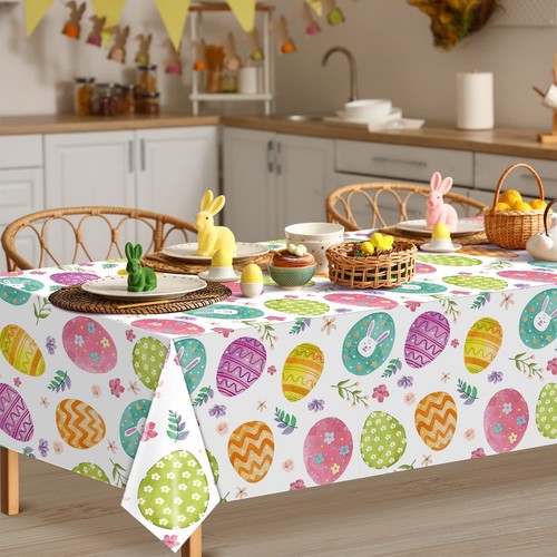3 Pack Easter Tablecloth Party Decorations Easter Eggs Bunny Plastic Tablecloth - Picture 7 of 7