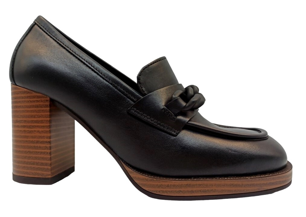 Zapatos De Mujer Mocasín Nero Giardini I205060D Con Tacón Cadena Plateau Piel