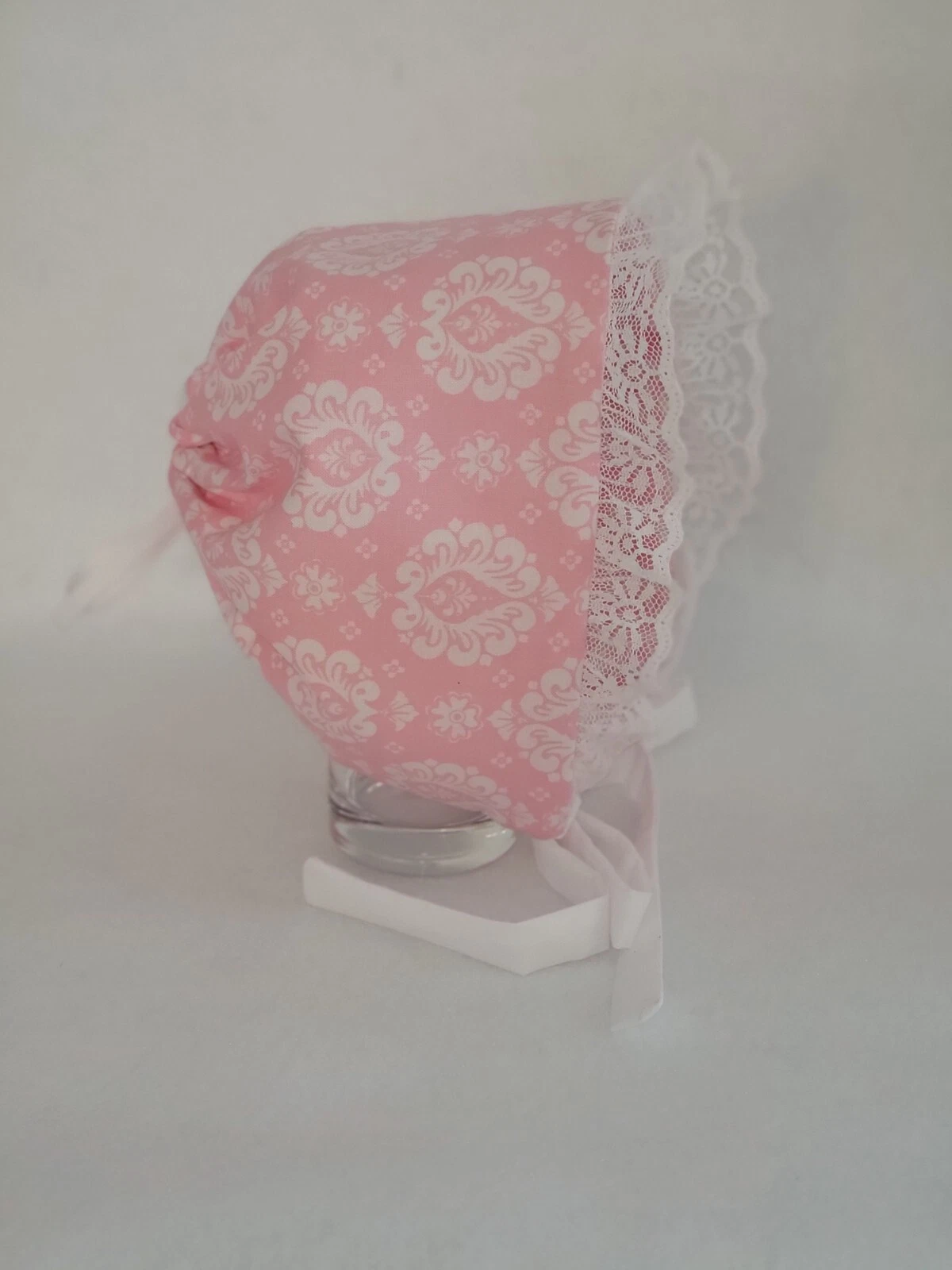 Pink and White/ Lace/ Baby Bonnet/ Baby Hat/ Sun Hat