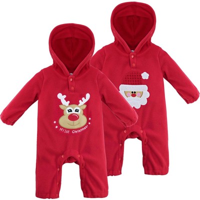 Baby Strampler Langarm Schlafanzug Weihnachten Christmas Santa Muster mit Kapuze
