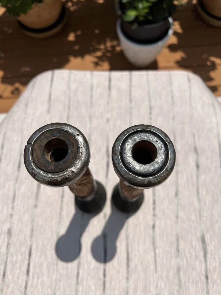 Wood Spirit Candle Holder Faces Hand Carved Candle Stick Holders Rare Signed - Image 4 of 4