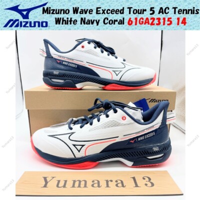 Mizuno Wave Exceed Tour 5 AC Tennis White Navy Coral 61GA2315 14  Men's Size