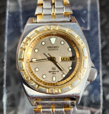 RARE Vtg Seiko 2623-024B SQ Sports 100 Women's Two Tone