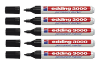 5 X Edding 3000 Permanentmarker Filzmarker Rundspitze Schwarz 3000-001