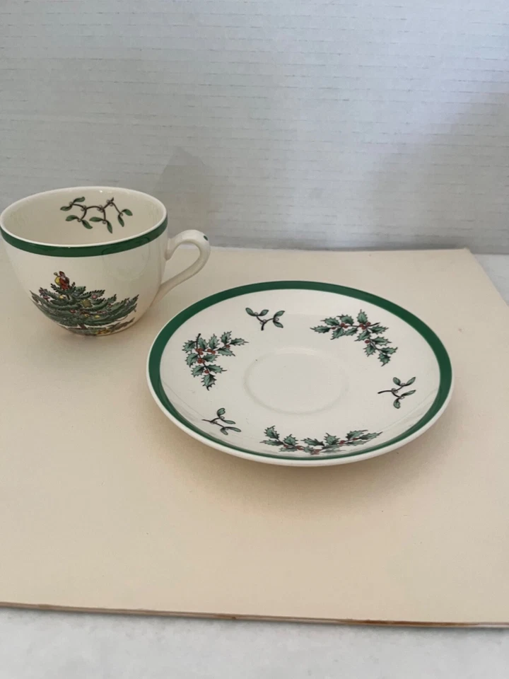 Spode/árbol de Navidad/tazas/platillos/(8 cada uno) Inglaterra Foto 2 de 4