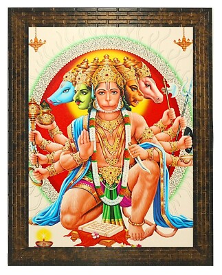 Zig Zag Lord Panchmukhi Hanuman Ji Photo Frame - 7x9 Inch Acrylic Glass Frame For Wall Or Table (Golden)