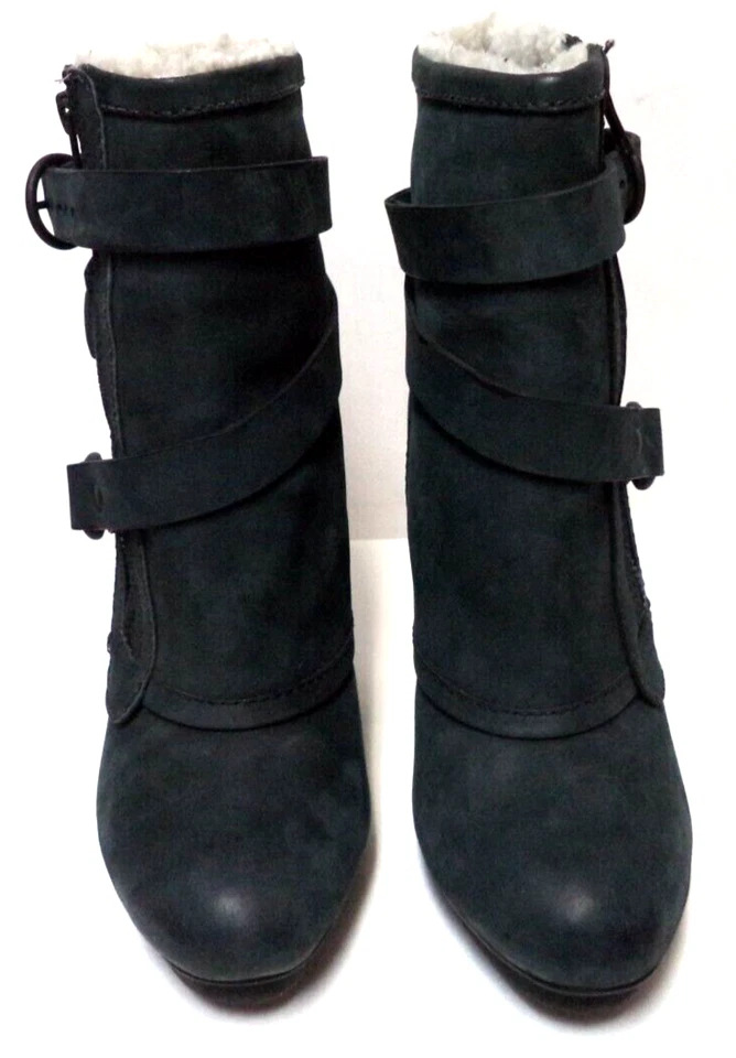 AllSaints Aloquin Botas de Tacón de Cuero Nobuck Forradas de Oveja Negro Talla 39 8 Foto 4 de 4