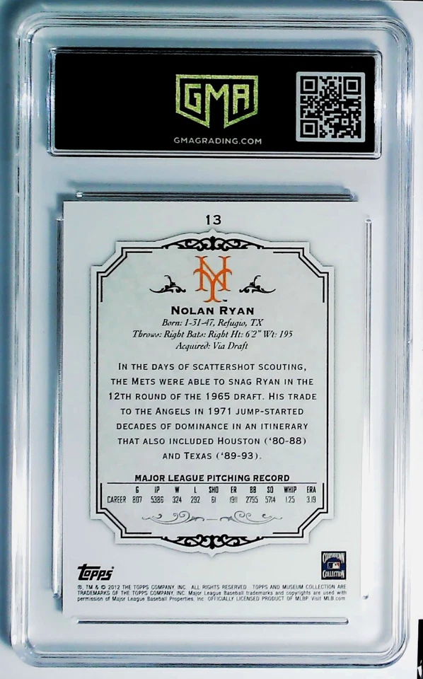 2012 Topps Museum Collection #13 Nolan Ryan GMA 10 - Image 2 of 2
