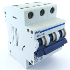 YuCo YC-4-3C 4A 3P C CURVE 480V DIN RAIL MOUNT UL1077 CIRCUIT BREAKER