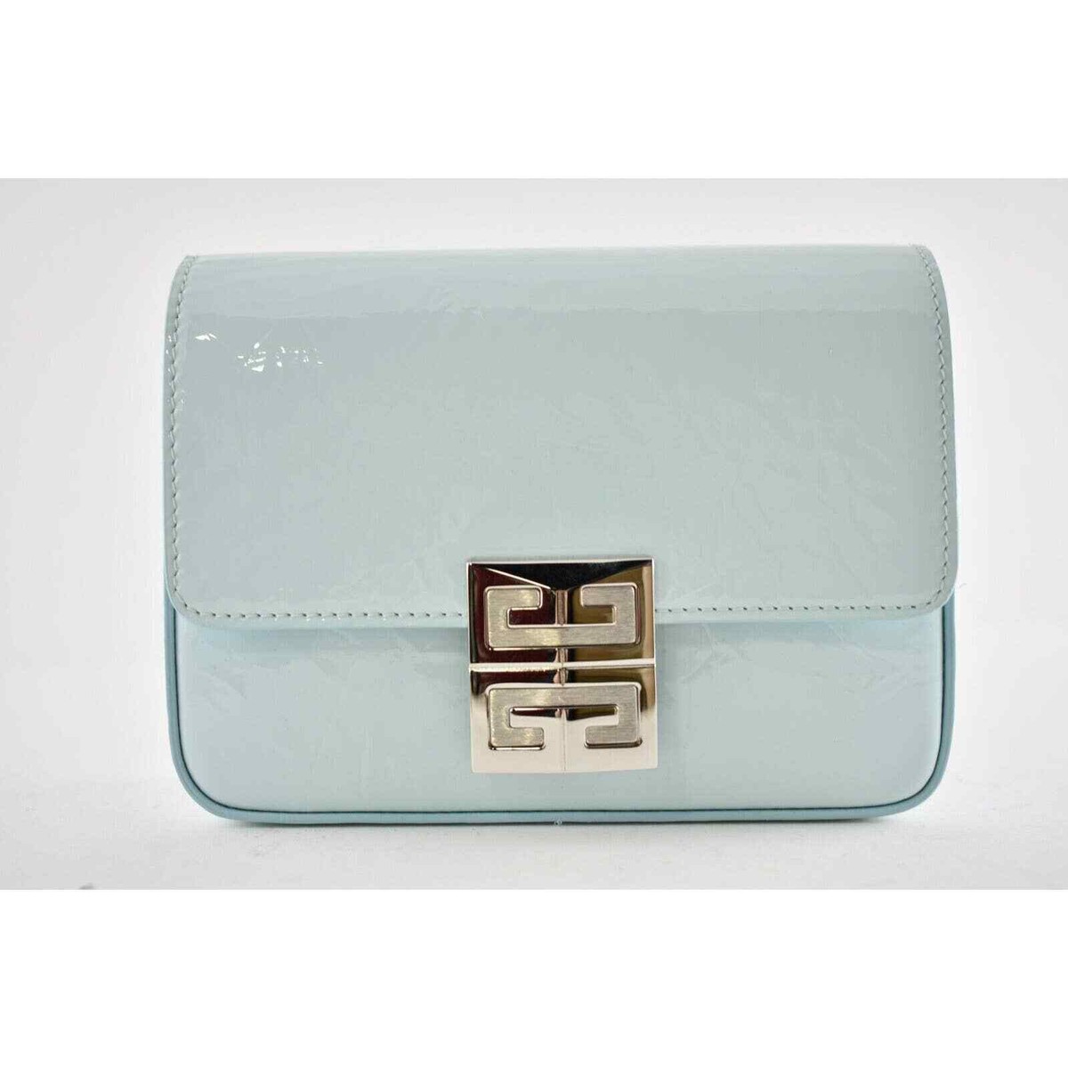 Givenchy Mini 4G Sky Blue Patent Leather Silver Logo Flap
