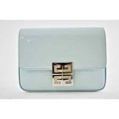 Givenchy Mini 4G Sky Blue Patent Leather Silver Logo Flap