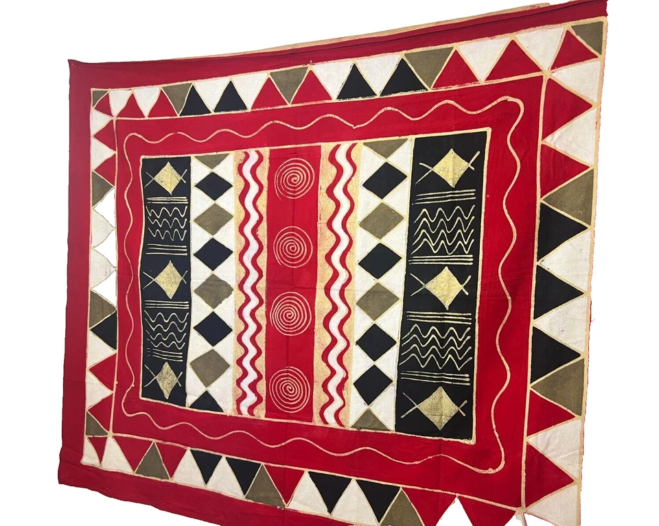 Tapiz Batik Zimbabwe Sadza Tela Abstracto Geométrico Tribal Diseño, 58" X 75" Foto 4 de 4
