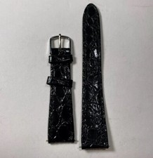 Black Leather WATCH STRAP Alligator Texture 18 MM Silver Tone Buckle NEW