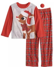 Jammies Rudolph the Red-Nosed Reindeer Top  Plaid Bottoms Pajamas  Nose NWT