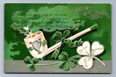 C.1910 ERIN GO BRAGH PIPE PUFF ST PATRICK'S DAY IRISH MEMORIES (A) Postcard P12