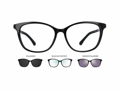 Occhiali da vista con 3 clip on magnetici donna Thema Ultem U-274 002 nero  | eBay