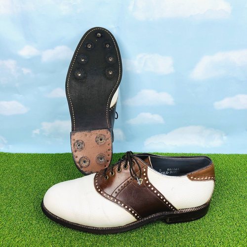 Footjoy Classics Dry Mens Golf Shoes Size 9D White/ Brown Leather 51375