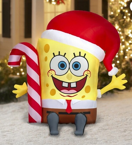 Gemmy Nickelodeon Airblown Inflatable SpongeBob SquarePants W/Candy Cane, 4.5’ - Picture 1 of 5
