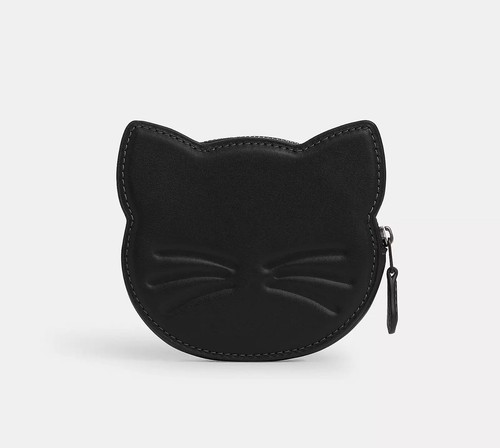 Estuche para tarjetas Coach Halloween gato negro cremallera cuero liso CN003 NUEVO CON ETIQUETAS - Imagen 8 de 9
