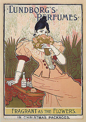 LUNDBORG'S PERFUME FRAGRANT AS THE FLOWERS WOMAN FASHION VINTAGE POSTER REPRO