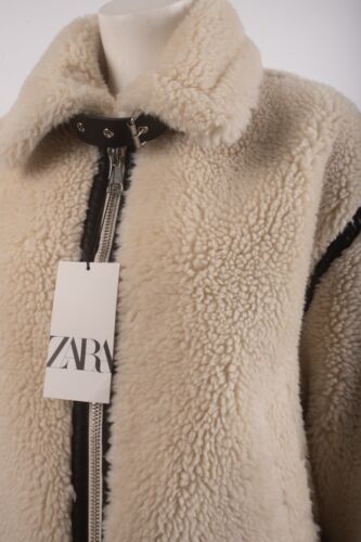 Zara Womens Blogger Oversized Jacket Sherpa Ivory Black S Small 3548/247 NWT - Picture 4 of 6