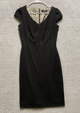 Tahari Dress Womens 4 Black Short Cap Sleeve Zip Stretch Lined