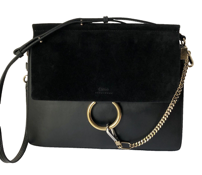 Chloe Faye Medium Suede and Calfskin Leather Black Shoulder