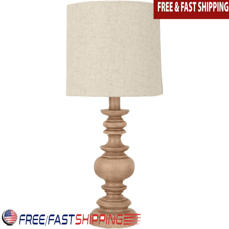 Traditional Wood Table Lamp with Linen Shade for Living Room Decor